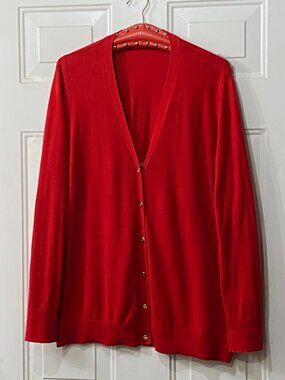 Lauren Ralph Lauren Black Label Sz 2X Cardigan Red Button Front Cotton Modal